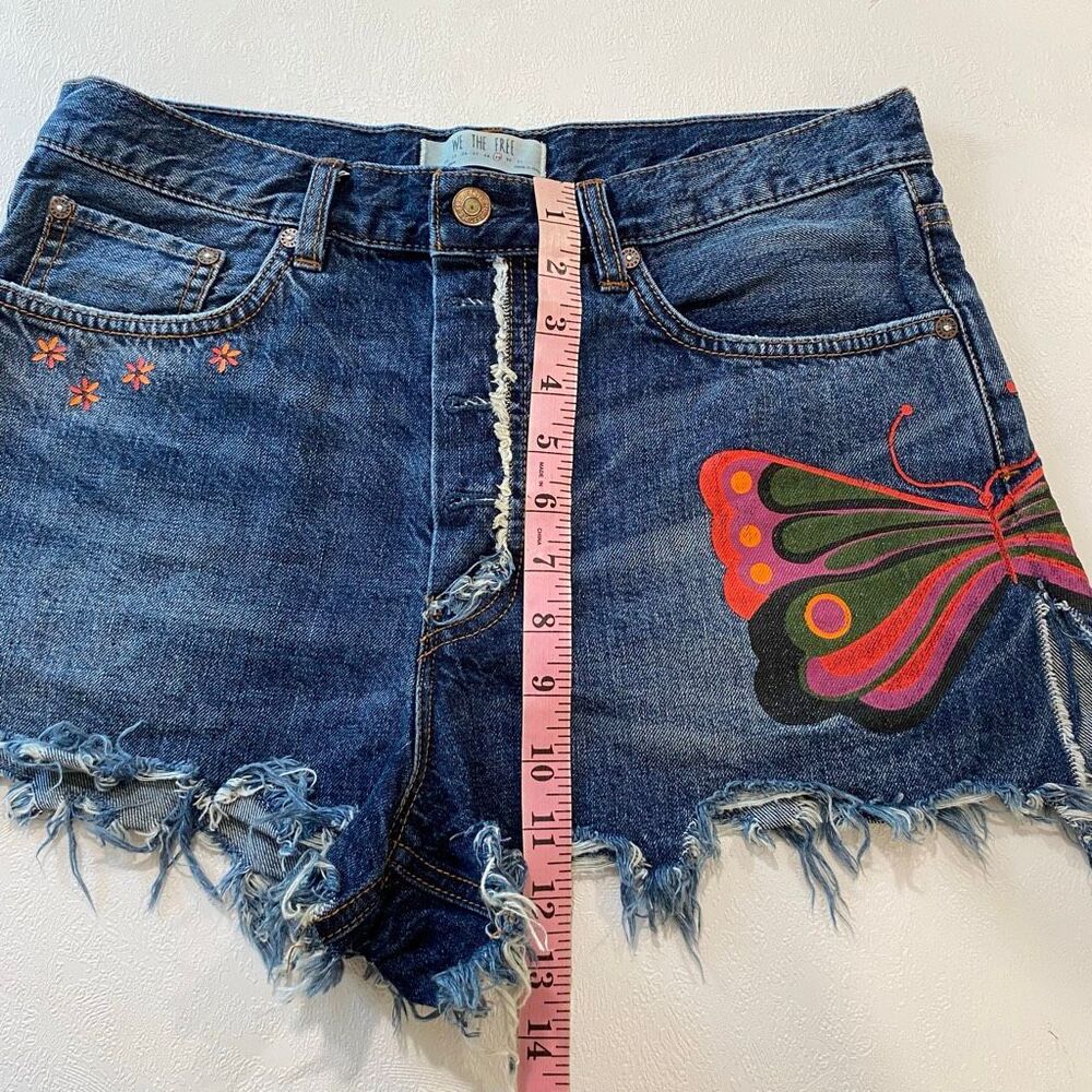 Free People We The Free Fields of Sun Butterfly Denim Shorts Size 29 Boho - Picture 5 of 10